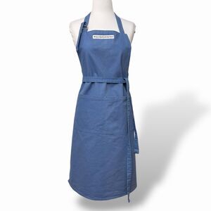 Williams Sonoma Apron Blue Cotton Canvas Double Pocket Adjustable Ties One Size
